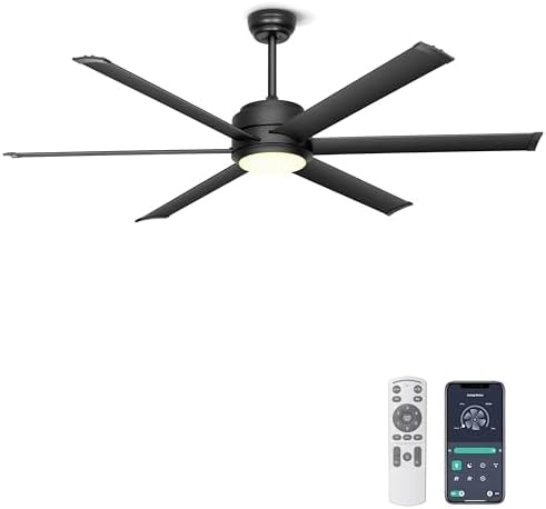 Ohniyou 60" Black Industrial Ceiling Fan with Light for Patio, Living Room