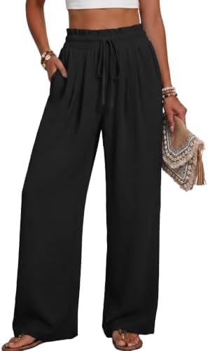 Lepunuo Women's Wide Leg Pants High Waisted Paperbag with Pockets Black