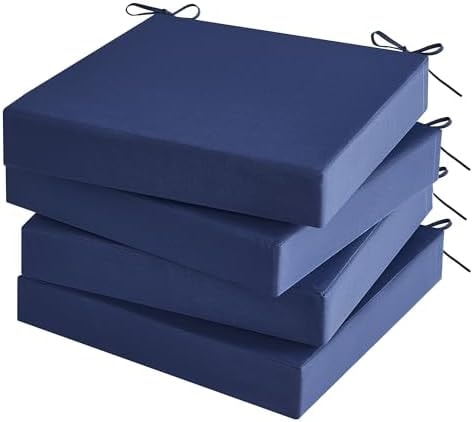 SurChic Outdoor Chair Cushions Set of 4 for Outdoor Patio Furniture, Waterproof Patio Seat Cushions with Handle & Ties, 3 Year Color Fastness Square Garden Sofa Couch Pads, 19" x 19" x 3", Navy Blue