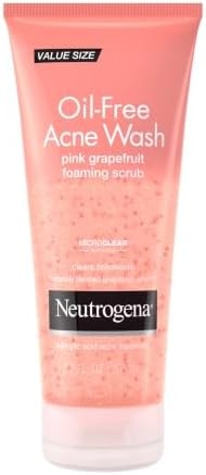 Neutrogena Oil-Free Acne Wash Pink Grapefruit Face Scrub with 2% Salicylic Acid & Vitamin C, Gentle Exfoliating Foaming Cleanser for Acne-Prone Skin, 6.7 fl. oz