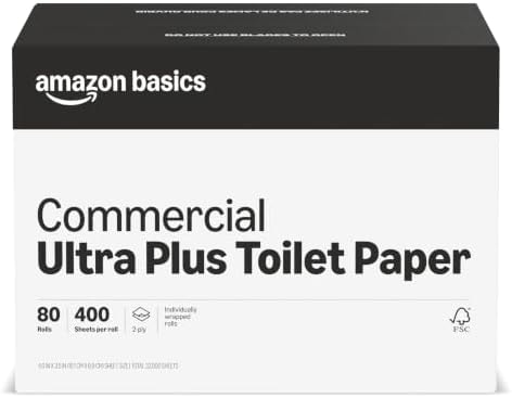 Amazon Basics 2-Ply Ultra Plus Toilet Paper, Bath Tissue, Soft and Strong, Septic Safe, Unscented, 400 Sheets per Roll, 80 Individually Wrapped Rolls for Business Use (Previouly AmazonCommercial)