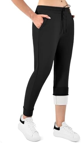 Walifrey Fleece Lined Joggers for Women with Pocket Black M
