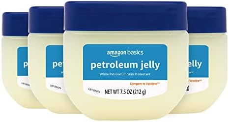 Amazon Basics Petroleum Jelly White Petrolatum Skin Protectant, Moisturizer for Dry Skin Relief, Chapped Lips and Minor Cuts, Unscented, 7.5 oz, 4-Pack (Previously Solimo)