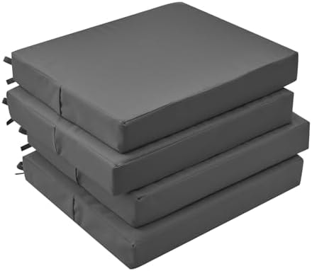GUHER Outdoor Chair Cushions Set of 4,Waterproof Patio Cushions for Outdoor Furniture with Ties and Hidden Zipper,Memory Foam Outdoor Seat Cushion,18.5"x16"x3",Grey