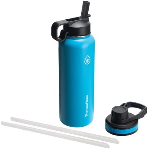 ThermoFlask 40 oz Double Wall Vacuum Insulated Stainless Steel Water Bottle - Reusable with Leakproof Chug & Straw Lids - Keeps Drinks Cold 24 hr/Hot 12 hr - Easy Maintenance - Gym/On-the-Go, Capri