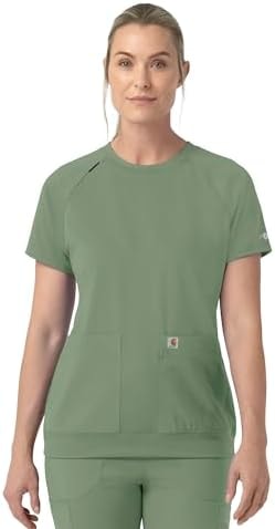 Carhartt Force Cross-Flex Knit Women's Crew Neck Scrub Top, Green Slate, XL