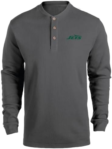 Dunbrooke Maverick NFL New York Jets, 3 Button Thermal Henley Sweatshirt, 5XL, Heather Grey