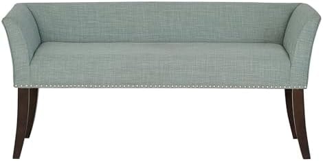 Madison Park Accent Bench for Living Room, Upholstered with Nailhead Trim, & Padded Seat Entryway Bench Small, End of Bed Bench with Back, 49.5" W x 19.25" D x 23" H, Light Blue