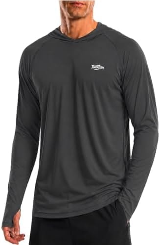 Twekfish Men's UPF 50+ Sun Hoodie, Long Sleeve UV Protection Hooded Fishing Shirts, Lightweight Swim Surfing Rash Guard Dark Gray
