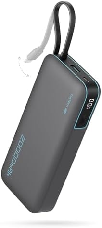 CUKTECH 45W Power Bank 20000mAh, Portable Travel Charger Built-in USB C Cable, Fast Charging Battery Pack for iPhone 17/16/15, iPad, Samsung Galaxy, Google Pixel, Android and More (Gray)