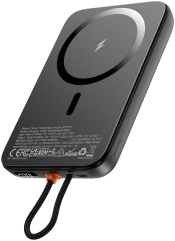 AsperX Magnetic Power Bank, 10,000mAh Magnetic Battery Pack Built-in USB C Cable 22.5W PD Fast Charging, LCD Display, Wireless Portable Charger Compatible with iPhone 17/16/15/14/13/12 Series- Black