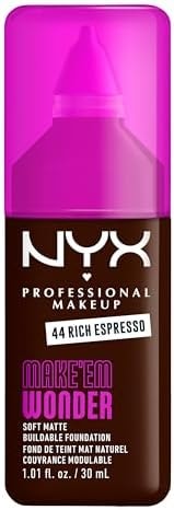 NYX PROFESSIONAL MAKEUP Make 'Em Wonder Liquid Foundation, 24HR Foundation Makeup With A Soft Matte Finish, Buildable Full Coverage - 44 Rich Espresso