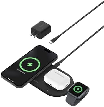 Belkin Qi2 15W Magnetic Wireless Charging Pad, 3 in 1 Fast Charger