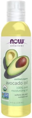 NOW Foods Solutions, Organic Avocado Oil, 100% Pure Moisturizing Oil, Nutrient Rich and Hydrating, 4-Ounce
