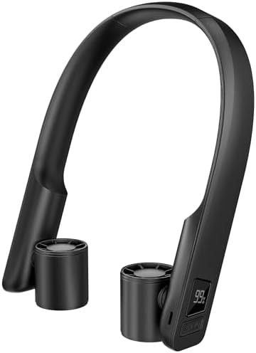 FrSara Portable Neck Fan that Blows Cold Air Rechargeable, Personal Battery Powered Cooling Device with USB TYPE-C, LED Display, Light, 3-Speed, 3000mAh, Ideal Present for Women, Men, Travel, Black