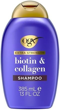 OGX Thick & Full + Biotin Collagen Extra Strength Volumizing Shampoo with Vitamin B7 Hydrolyzed Wheat Protein for Fine Hair. Sulfate-Free Surfactants Thicker, Fuller Hair, 13 Fl Oz