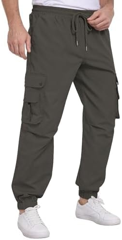 DISLANBO Men's Lightweight Jogger Pants, Casual Drawstring Pants Gray