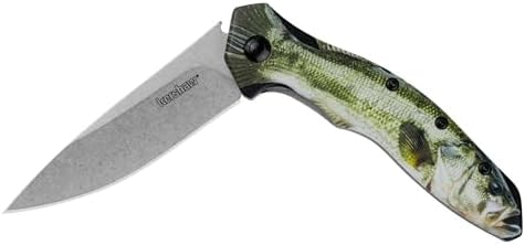 Kershaw Bass Shoreline Folding Pocket Knife, All Purpose 3 inch Blade, Deep Carry Pocketclip, Aluminum Handle, Stonewashed Blade