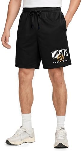 Ultra Game Men’s NBA Official Soft Air Mesh Teamster Basketball Shorts - Classic Fit, Denver Nuggets, Black, Small
