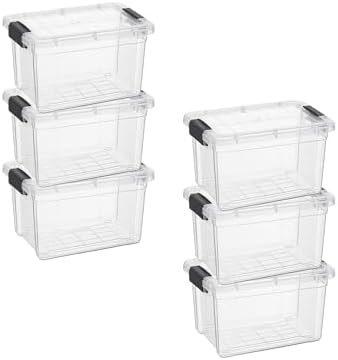 Superio Mini Storage Container Plastic Crayon Box Art Supplies and Sewing Case Stackable Clear Small Organizer for Beads, Stationery, Chalk, and Food, 1.4 Quart, 6 Pack