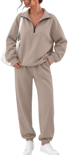 Trendy Queen Womens 2 Piece Zip Up Sweatsuits Fall Lounge Set CoffeeGrey M
