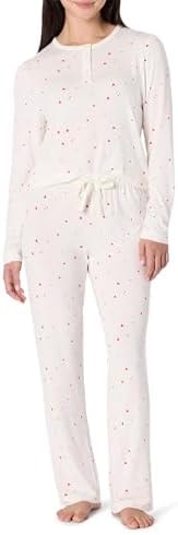 Amazon Essentials x Sofia Grainge Women's Long Sleeve Henley Pajama Set, Ivory Multi Hearts, Large