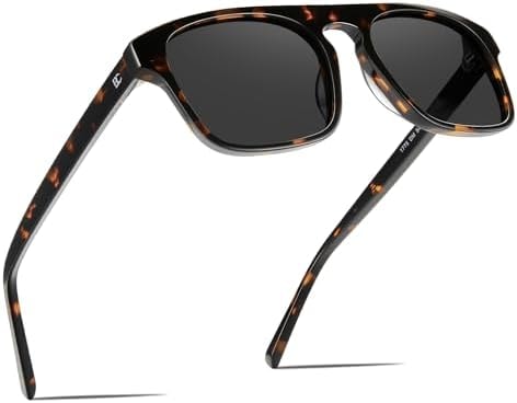 BIRCEN Mens Acetate Polarized Sunglasses: Retro Square Sunglasses UV400 Protection Anti-Glare Shades for Driving Travel Golf Grey Lens