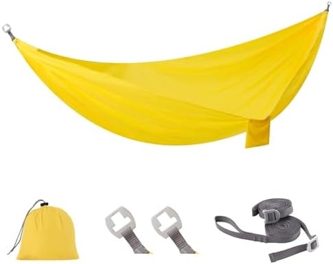Sunyear Camping Hammock Ultralight (10oz)-600lbs Portable Hammock with Patent Quick-Adjust Buckles and 2 * 10 ft Tree Straps,Backpacking, Hiking, Travel, Outdoor/Indoor(104" x 56")
