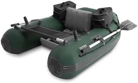 INTEX Big Catch Pro Inflatable Fishing Float Tube, Includes 54in Boat Oars, High-Output Pump, Detachable Fishing Rod Holders, Mesh Fish Ruler, Heavy Duty Backpack, Storage Bag, 308lb Weight Capacity