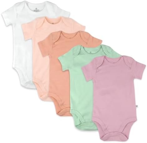 HonestBaby 5-pack Short Sleeve Bodysuits One-piece for Infant Baby Girls, Spring Peach, 3-6 Months