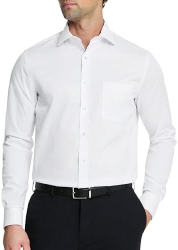 Van Heusen Men's Dress Shirt Regular Fit Flex Collar Stretch Solid Shirt, White, 15" Neck 32"-33" Sleeve (Medium)