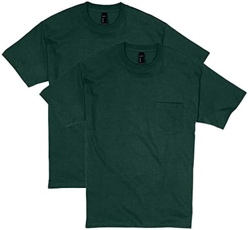 Hanes Mens 2 Pack Short Sleeve Pocket Beefy-t, Deep Forest, Medium