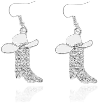 Rhinestone Western Earrings Western Enamel Cowgirl Cowboy Hat Boots Earrings Sparkly Hat Boot Drop Dangle Earring Rodeo Country Concert Outfits Jewelry Accessories White2