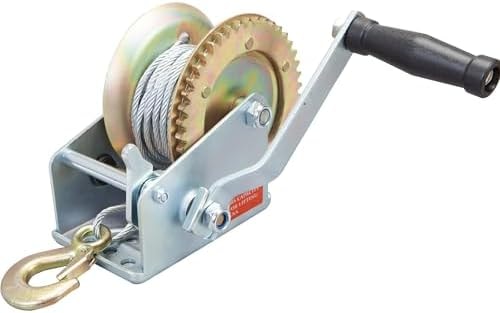 Big RED Heavy Duty Manual Hand Crank Winch: 32.8ft Nylon Strap for Boats, Trailers, Trucks, ATVs, 1600 lbs. Capacity, Silver