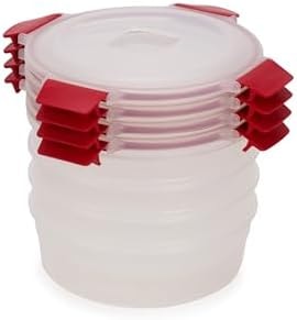 Joseph Joseph Nest Lock 8-piece Plastic BPA Free Round Food Storage Container Set with Lockable Airtight Leakproof Lids - Red