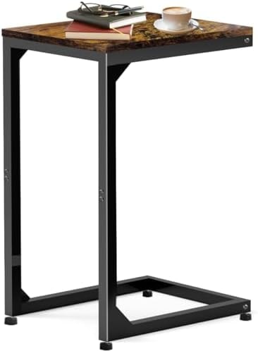 Artigarden C End Table with Metal Frame Small Side for Couch, Sofa TV Tray Tables for Living Room, Bedroom, Bedside Bright Black
