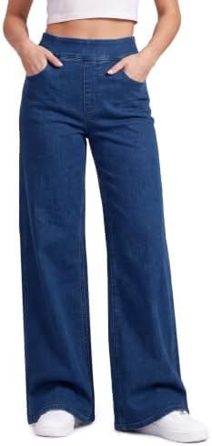 Stelle Women's High Waisted Stretch Wide Leg Jeans Dark Wash