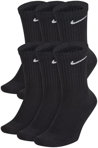 Nike Unisex Everyday Cushioned Training Crew Socks (6 Pairs), Black/White, Medium