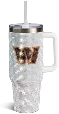 The Memory Company Officially Licensed NFL 40oz Stainless Steel Tumbler - Double Wall Insulated Travel Cup with Handle and Straw Lid - Crystal Rhinestone Design