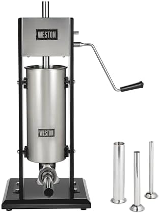 Weston Stainless Steel Vertical Sausage Stuffer, Includes Funnels, 11 lbs Capacity, Silver (86-1101-W)