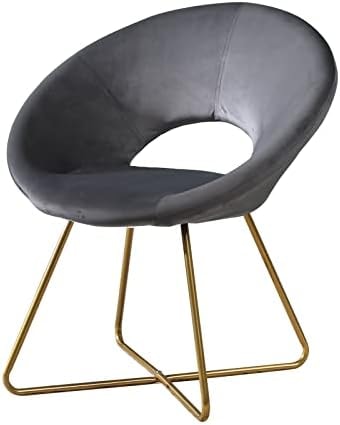Roundhill Furniture Slatina Silky Velvet Upholstered Accent Chair with Gold Tone Finished Base, Gray