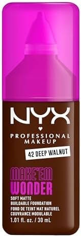 NYX PROFESSIONAL MAKEUP Make 'Em Wonder Liquid Foundation, 24HR Foundation Makeup With A Soft Matte Finish, Buildable Full Coverage - 42 Deep Walnut