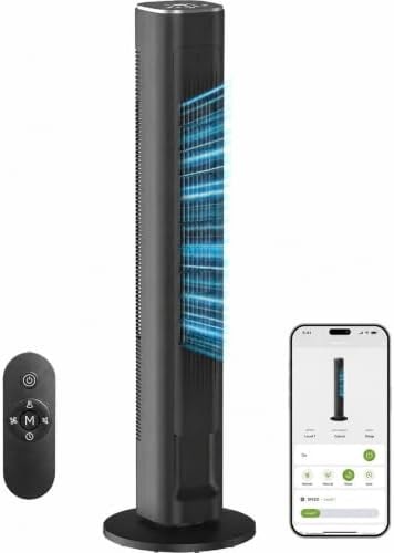 MORENTO Tower Fan for Bedroom, 2026 Upgraded 90° Oscillating Standing Fan with 4 Speeds, 4 Modes, 25ft/s High Speed Tower Fan with APP/Voice/Remote/Touch Control, 28dB, 12H Timer, Black 1Pack