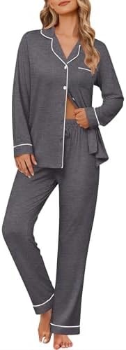 Ekouaer Womens Pajama Sets Button Down Long Sleeve & Pants loungewear