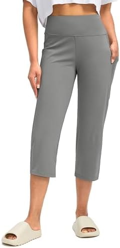 G Gradual Capri Pants for Women High Waist Workout Yoga Pants with Pockets Tummy Control Leggings Crop Straight(Light Grey,M)