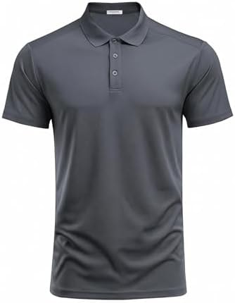 PINSPARK Men's Golf Polo Shirts Moisture Wicking Quick Dry Performance Short Sleeve Collared Shirt Slim Fit Athletic Polos Dark Gray