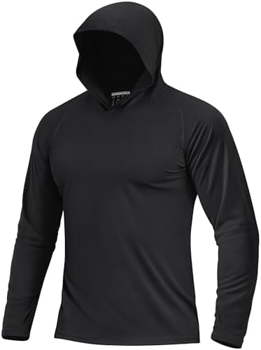 Boladeci SPF Shirts for Men Fishing Hoodie UPF 50+ Long Sleeve Sun Protection UV with Hood Summer Rash Guard Swim Shirt Rashguard Tops Black L
