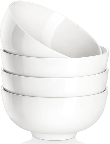 MALACASA 26 Oz White Ceramic Soup Bowls of 4, Cereal Bowls for Kitchen
