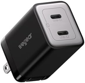 wegear 45W Dual USB-C GaN Fast Charger, Foldable Compact Wall Charger with PD PPS QC4.0 for Galaxy S26/S25, iPhone 17/16/15, iPad, MacBook, Steam Deck (Black)
