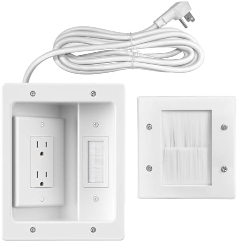 in-Wall TV Cable Management Kit, Dual Outlet Cord Hider for Wall Mounted TV with Data Jacks